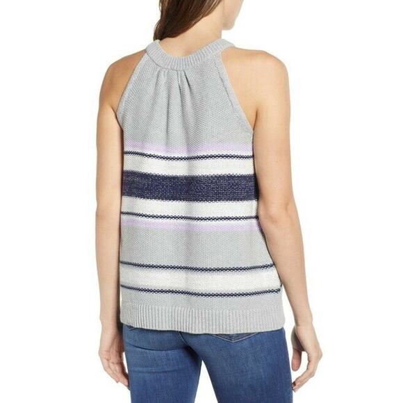 Caslon Ribbed Knit Striped Pullover Tank Top Sweater Sleeveles Crew Neck X-Small - Picture 2 of 8